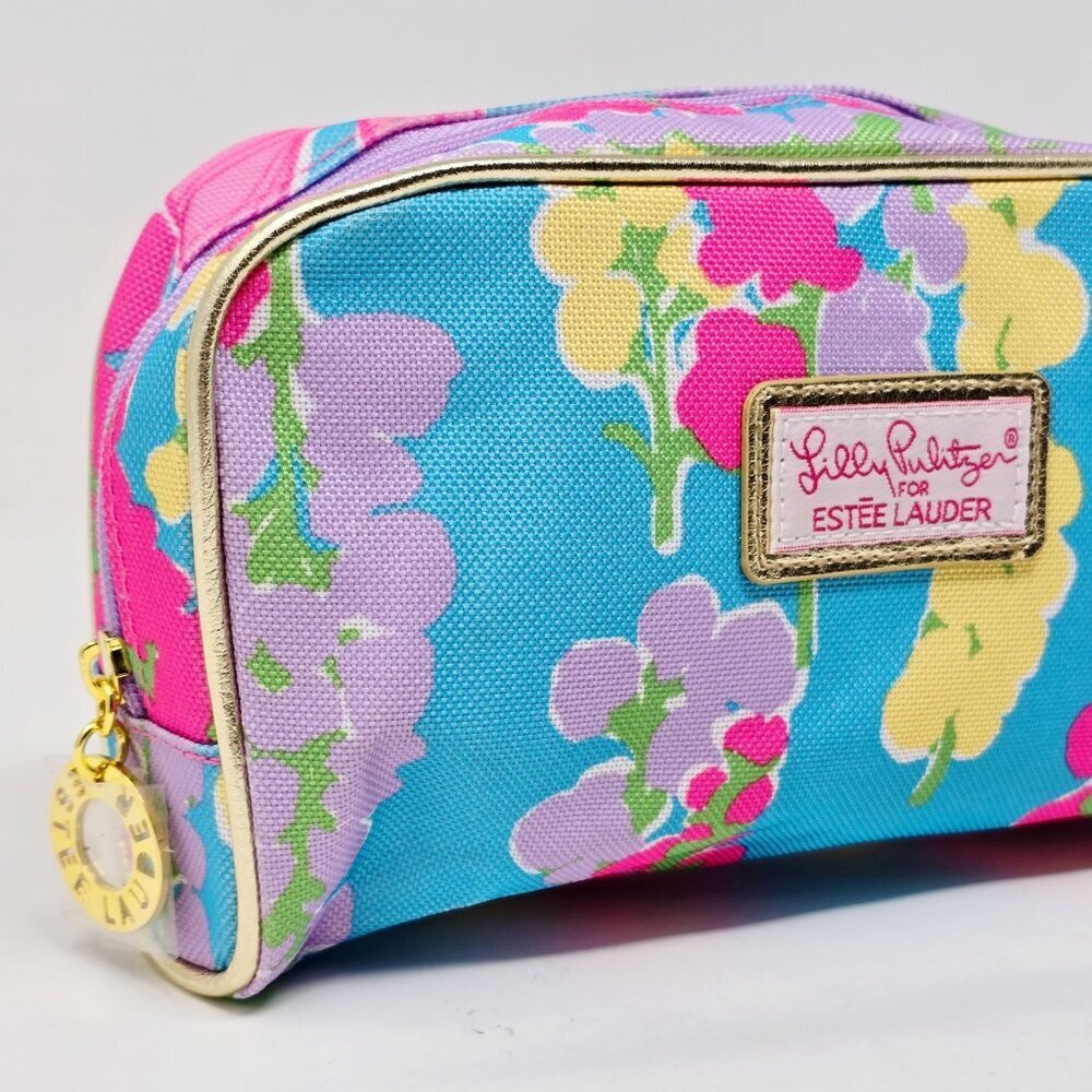 Lilly Pulitzer ✦ Blue Floral Cosmetic Bag ✦ Estée Lauder Dome Waterproof Pouch